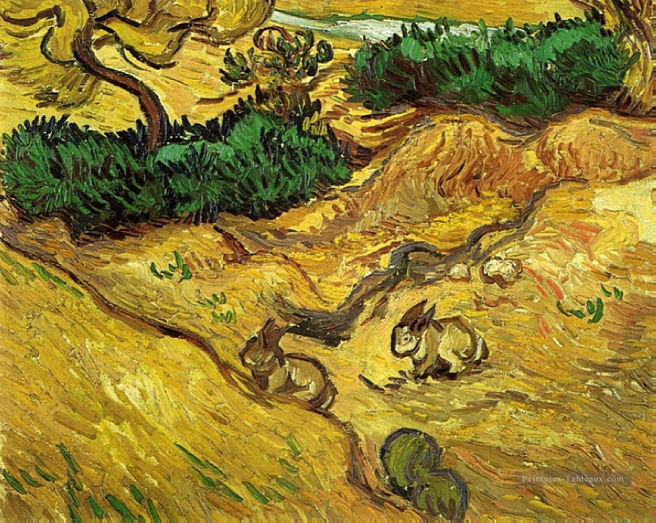Champ avec deux lapins Vincent van Gogh Peintures à l'huile